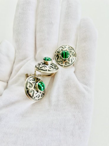 Серьги Кристалл-L С-35-52 вес 9.96 г серебро, малахит купить,NaN