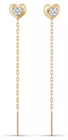 Серьги-цепочки КЮЗ Дельта 140076 вес 1 г золото, фианит купить,NaN