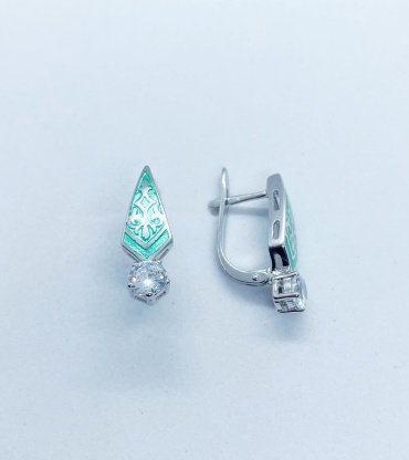 Серьги Кристалл-L С-25-12/2_зел вес 4.9 г серебро, эмаль, фианит купить,NaN