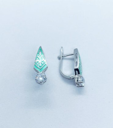 Серьги Кристалл-L С-25-12/2_зел вес 4.9 г серебро, эмаль, фианит купить,NaN