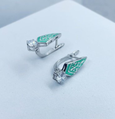 Серьги Кристалл-L С-25-12/2_зел вес 4.9 г серебро, эмаль, фианит купить,NaN