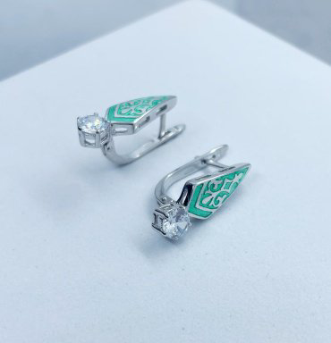 Серьги Кристалл-L С-25-12/2_зел вес 4.9 г серебро, эмаль, фианит купить,NaN
