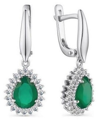 Серьги АЛЬКОР 02-3027_00АГ-00 вес 3.6 г серебро, агат, фианит купить,NaN