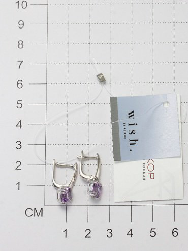 Серьги АЛЬКОР 02-3466_БРАМ-00 вес 2.6 г серебро, аметист, бриллиант купить,NaN
