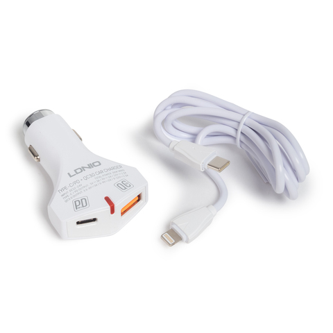 Автомобильное зарядное устройство Ldnio C60P PD+QC3.0 Lightning белое  купить,NaN