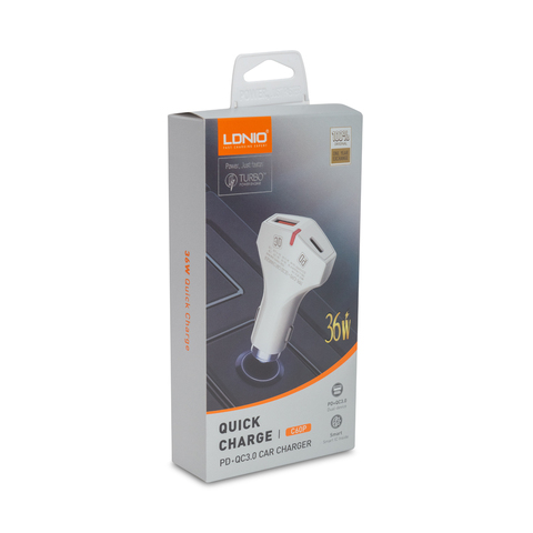 Автомобильное зарядное устройство Ldnio C60P PD+QC3.0 Lightning белое  купить,NaN