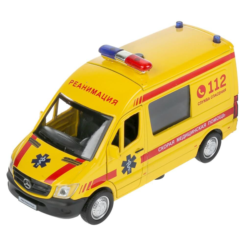 Машинка Технопарк  Mercedes-Benz Sprinter реанимация 14см желтая купить,NaN
