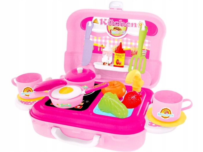 Игровой набор JD Toys Мобильная кухня в чемодане розовая 26пр  купить,NaN