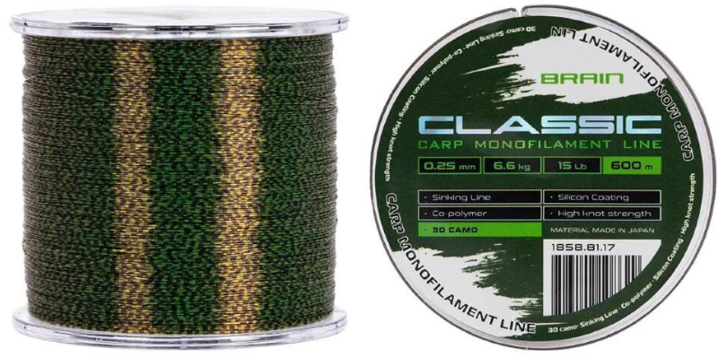 Рыболовная леска Brain Classic Carp Line 3D camo 150м 0.35мм зеленая купить,NaN