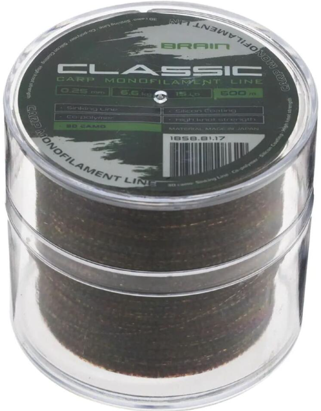 Рыболовная леска Brain Classic Carp Line 3D camo 150м 0.35мм зеленая купить,NaN