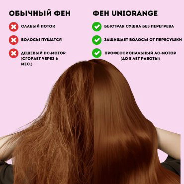 Uniorange H6 фен 1600 Вт розовый купить,NaN