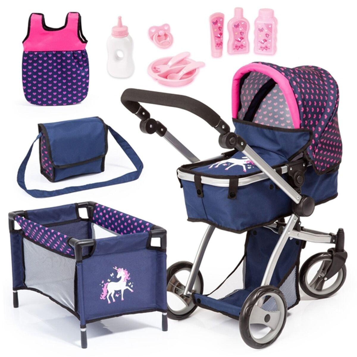 Коляска для куклы Bayer Dolls Combi pram milano сине-розовая купить,NaN