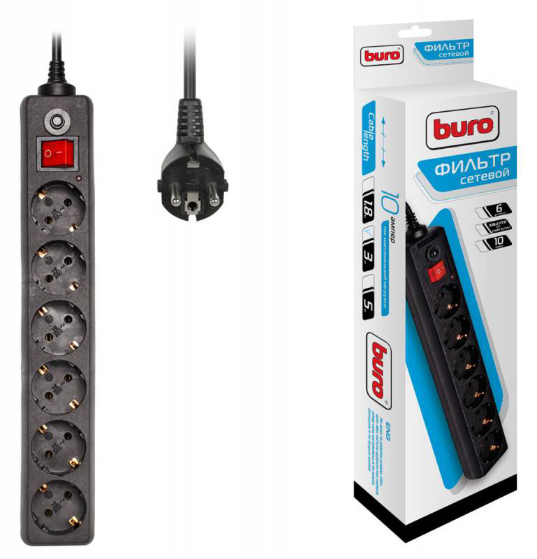 Сетевой фильтр Buro 600SH-3-B 3м черное купить,NaN
