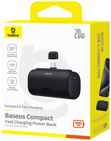 Внешний аккумулятор Baseus Compact 2C 20W P10068306113-00 5000 мАч черный - ForteMarket Внешний аккумулятор Baseus Compact 2C 20W P10068306113-00 5000 мАч черный купить,0
