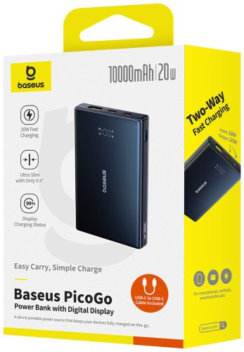 Внешний аккумулятор Baseus PicoGo 2C+U 20W 10000 мАч черный купить,0