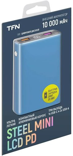 Внешний аккумулятор TFN Steel Mini LCD PD 10000 мАч синий купить,NaN