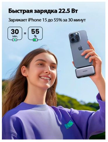 Внешний аккумулятор Ugreen Power Bank with Built-in USB-C Connector & Kickstand 35338 5000 мАч серый купить,0