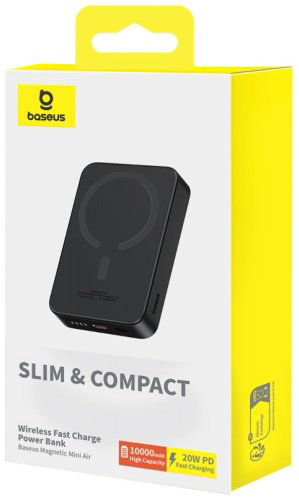 Внешний аккумулятор Baseus Magnetic Mini Air C+Qi 20W (MagSafe) P10059001113-00 10000 мАч черный купить,NaN