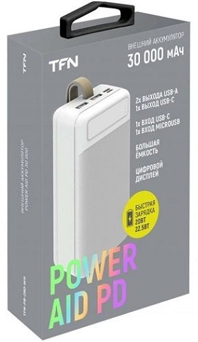 Внешний аккумулятор TFN PowerAid PD 30000 мАч белый купить,NaN
