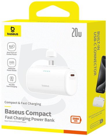 Внешний аккумулятор Baseus Compact 2C 20W P10068306213-00 5000 мАч белый купить,NaN