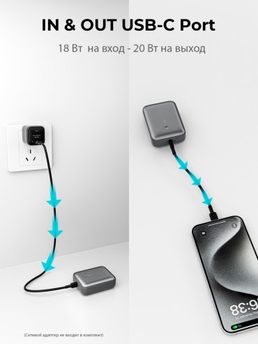 Внешний аккумулятор Aukey PB-Y55 10000 мАч серый купить,0