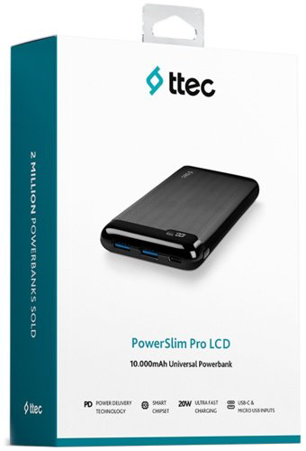 Внешний аккумулятор TTEC PowerSlim Pro LCD PD 2BB185S 10000 мАч черный купить,NaN