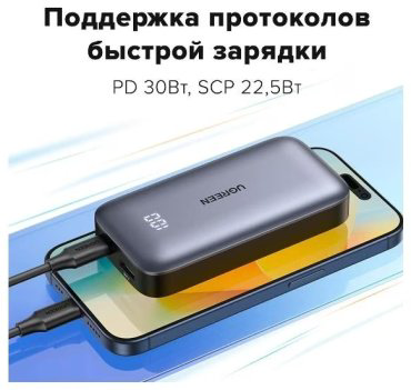 Внешний аккумулятор Ugreen 25185 10000 мАч серый купить,NaN