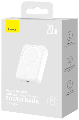 Внешний аккумулятор Baseus Magnetic Mini C+Qi 20W (MagSafe) PPCX150002 20000 мАч белый купить,NaN
