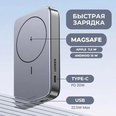 Внешний аккумулятор Ugreen PB206 10000 мАч серый купить,NaN