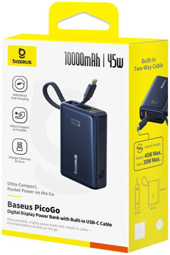 Внешний аккумулятор Baseus PicoGo 2C+U 45W 10000 мАч черный купить,NaN