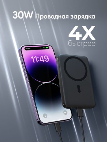 Внешний аккумулятор Aukey PB-MS02 30W MagSafe 10000 мАч серый купить,NaN