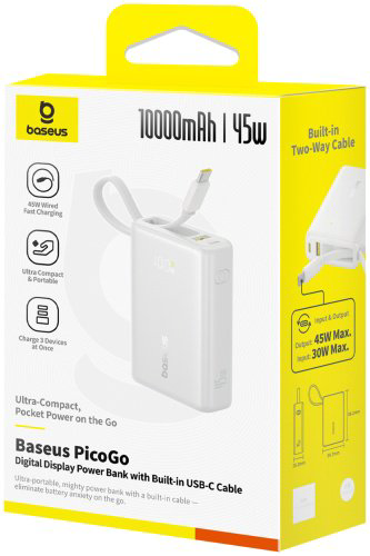 Внешний аккумулятор Baseus PicoGo 2C+U 45W 10000 мАч белый купить,NaN