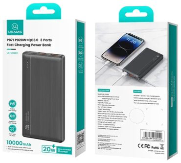 Внешний аккумулятор Usams US-CD204W 20000 мАч черный купить,NaN