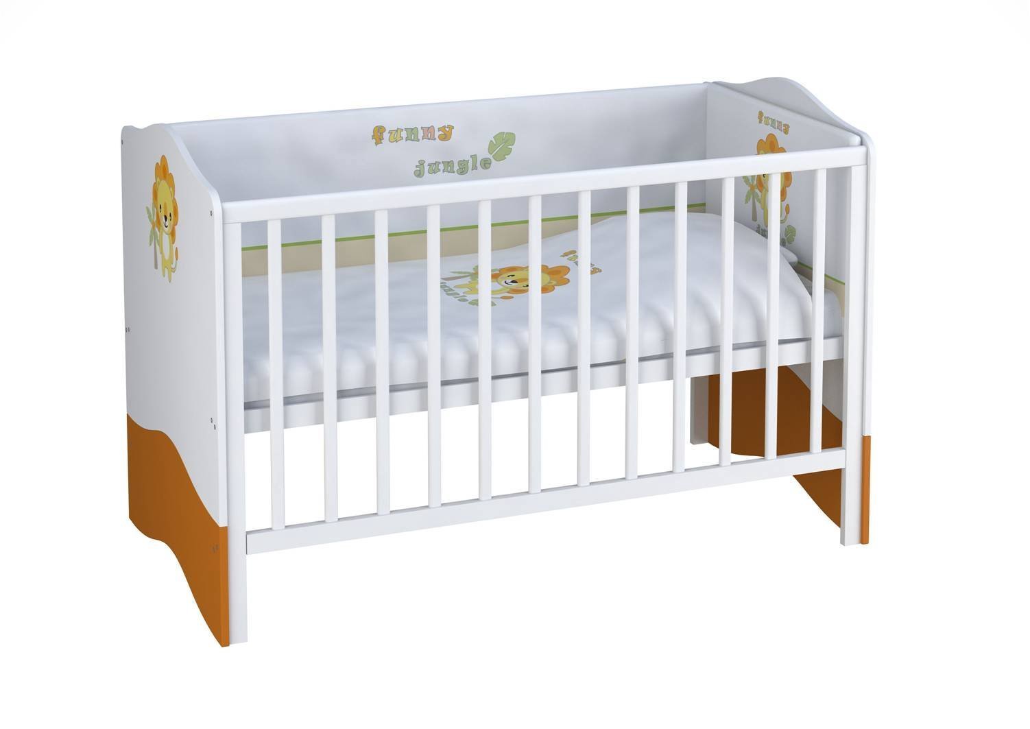 Кроватка детская с комодом Polini Basic Джунгли бело-зеленая купить,NaN