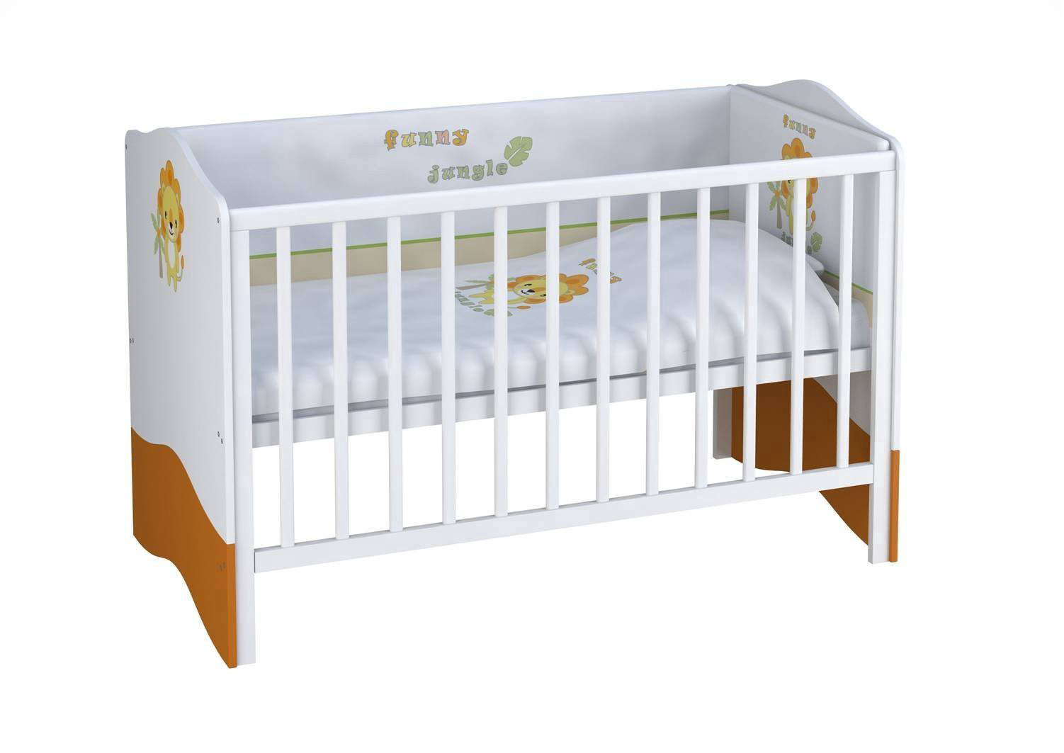 Кроватка детская с комодом Polini Basic Джунгли бело-зеленая купить,NaN