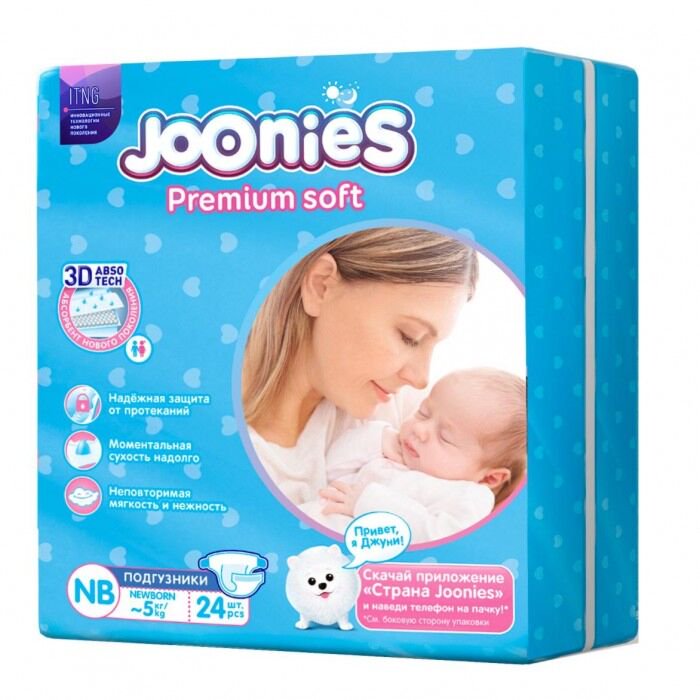 Подгузники Joonies Premium Soft  NB 0-5кг 24шт