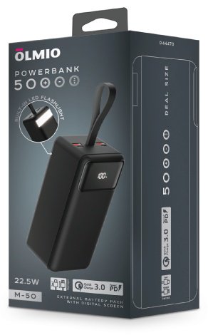 Внешний аккумулятор OLMIO M-50 50000 мАч черный