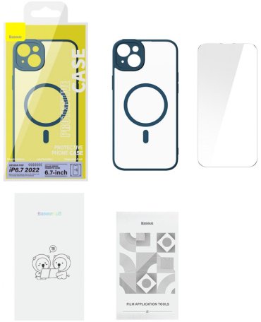 Чехол Baseus для Apple iPhone 14 прозрачный-синий купить,0