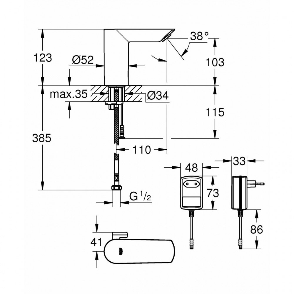 Смеситель Grohe Bau Cosmopolitan E 36453000 хром купить,NaN