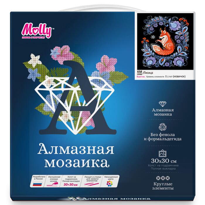 Алмазная мозаика Molly  Лисица 30х30 8 цветов купить,NaN