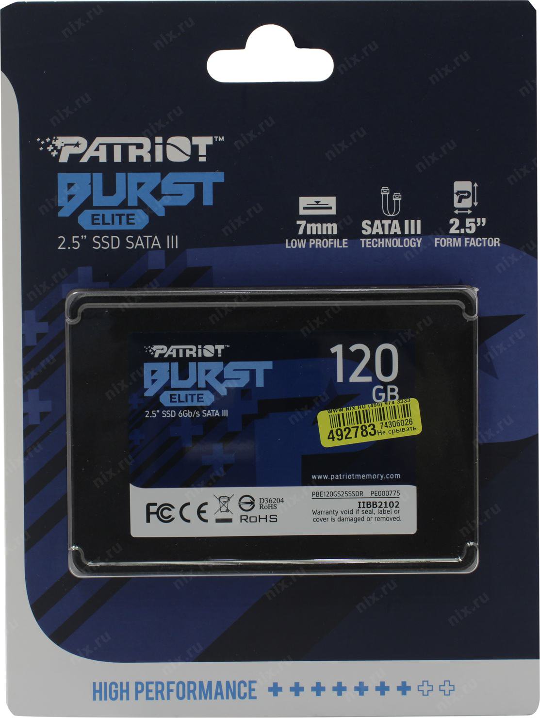 SSD накопитель Patriot Burst Elite PBE120GS25SSDR 120Gb