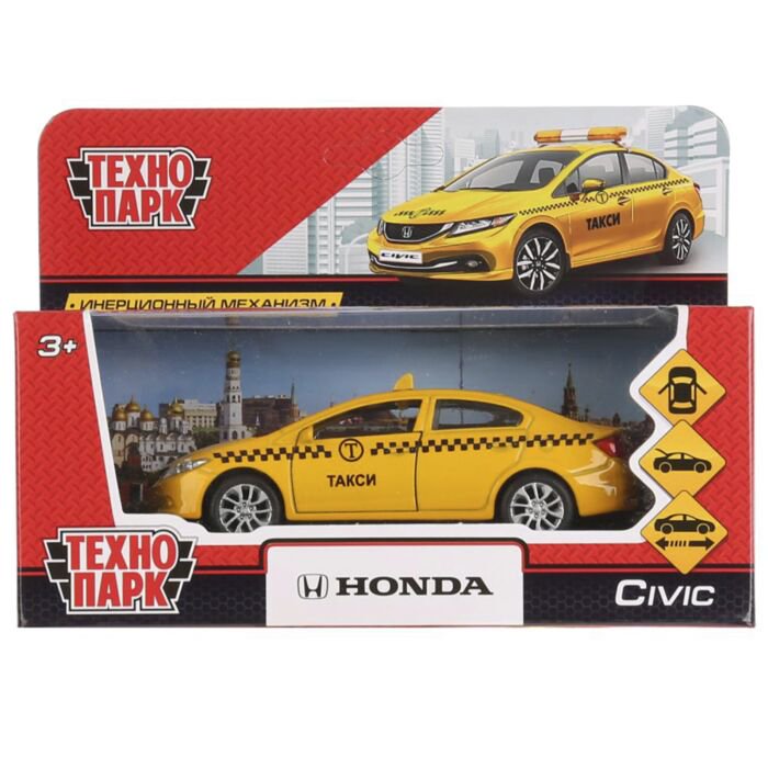Машинка Технопарк Honda Civic такси 12см желтая купить,NaN