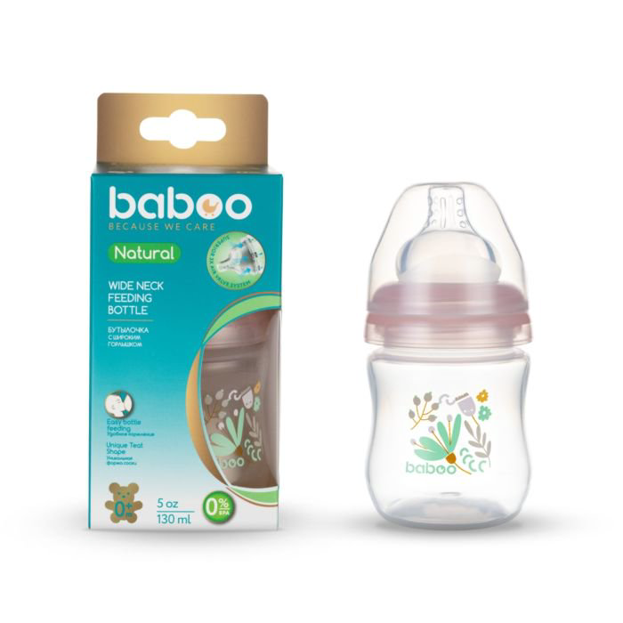 Бутылочка Baboo Flora 130мл розовая  купить,NaN