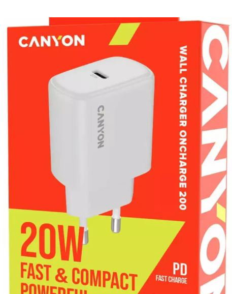 Сетевое зарядное устройство Canyon OnCharge 200, 20W White купить,NaN