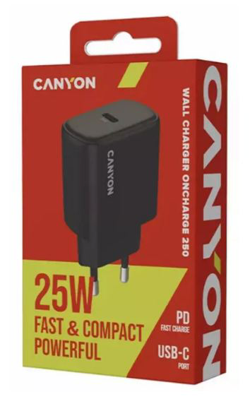 Сетевое зарядное устройство Canyon OnCharge 250, 25W Black купить,NaN
