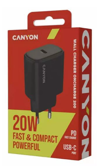 Сетевое зарядное устройство Canyon OnCharge 200, 20W Black
