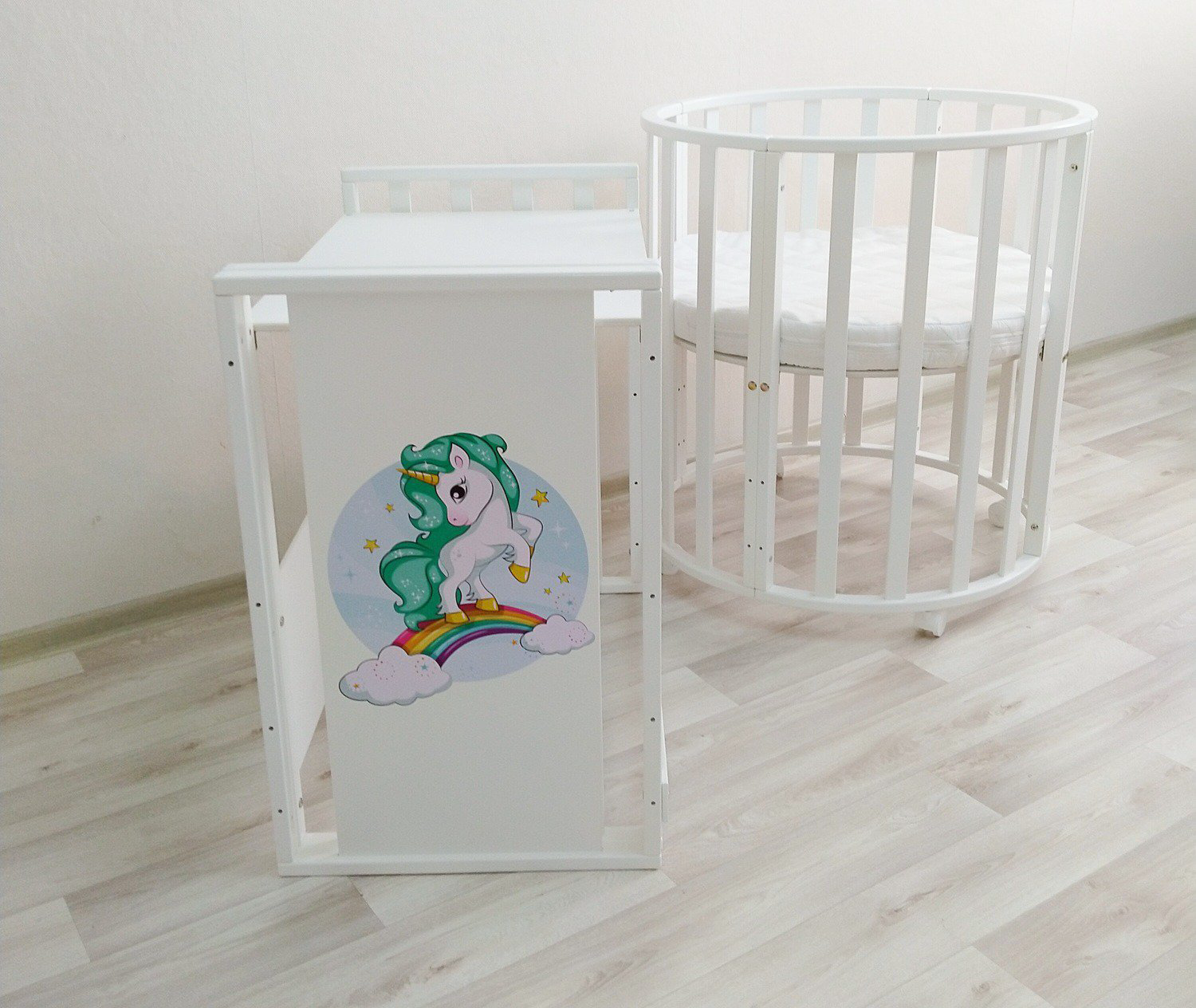 Кроватка-манеж Newborn 7&1 unicorn 2 mattresses белая купить,NaN