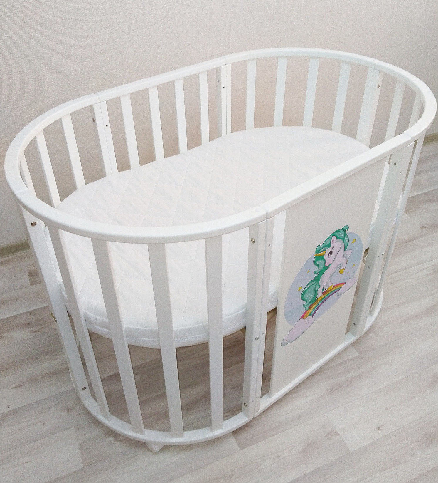 Кроватка-манеж Newborn 7&1 unicorn 2 mattresses белая купить,NaN