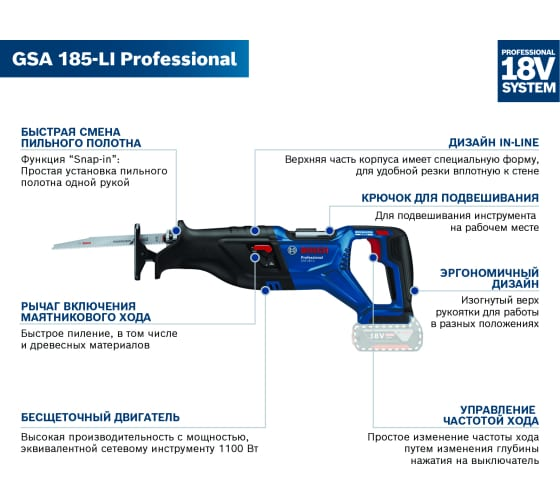 Пила сабельная аккумуляторная Bosch GSA 185-LI 06016C0020  купить,105530