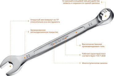 ЗУБР ключ комбинированный 22 мм 27087-22_z01, 1 шт